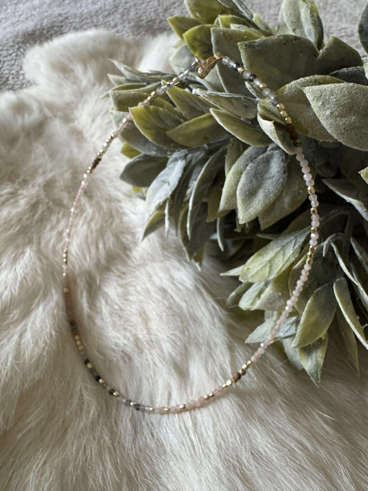 Golden Rutile, Strawberry Jasper, n' Peach Moonstone Double Loop Crystal Bracelet