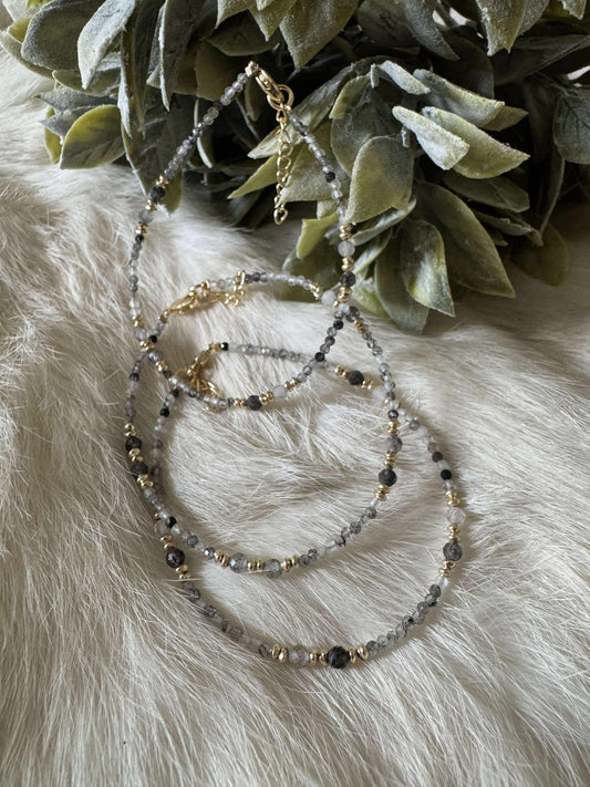 Black Tourmaline Rutile Quartz Bead Bracelet