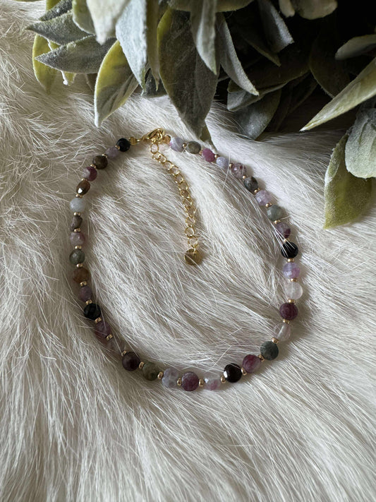 Watermelon Rainbow Tourmaline Bead Bracelet Opt 1