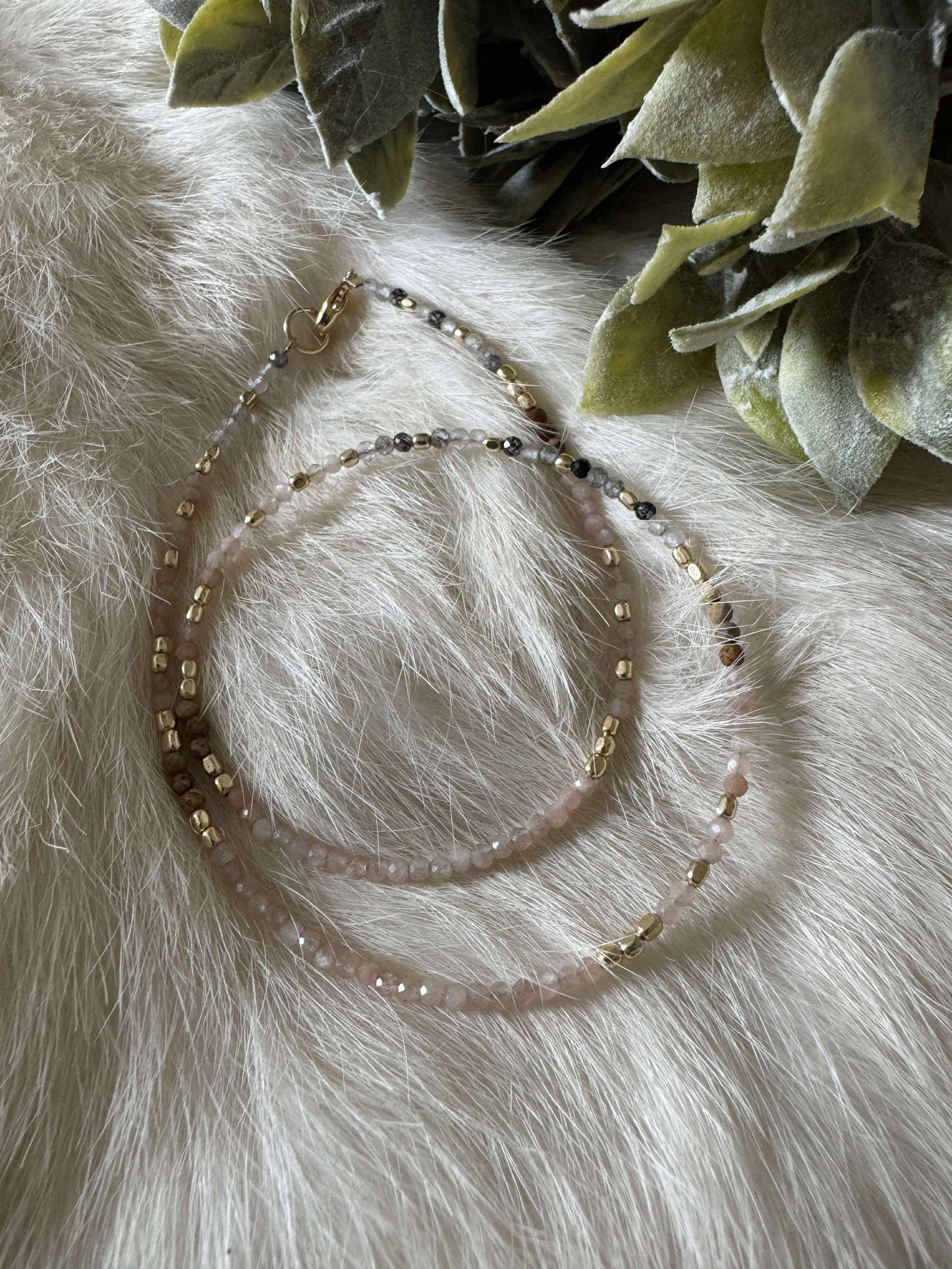 Golden Rutile, Strawberry Jasper, n' Peach Moonstone Double Loop Crystal Bracelet