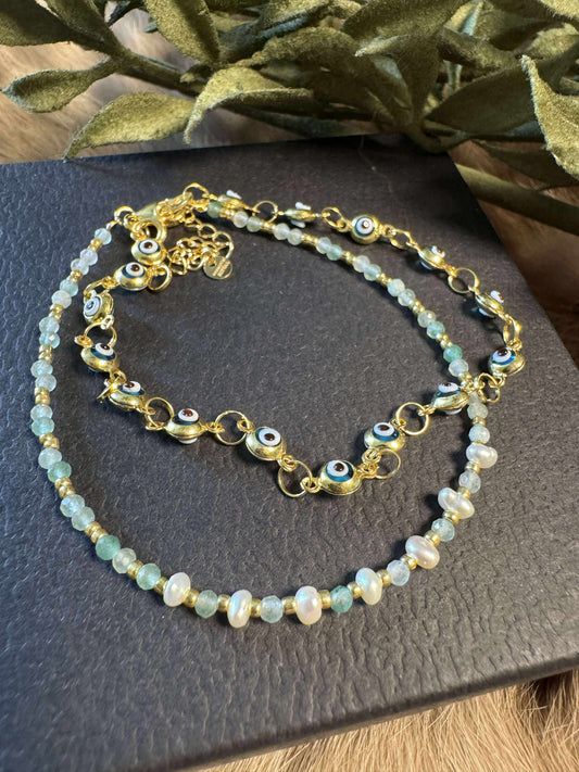 Green Aventurine w/ Fresh Water Pearl Bracelet