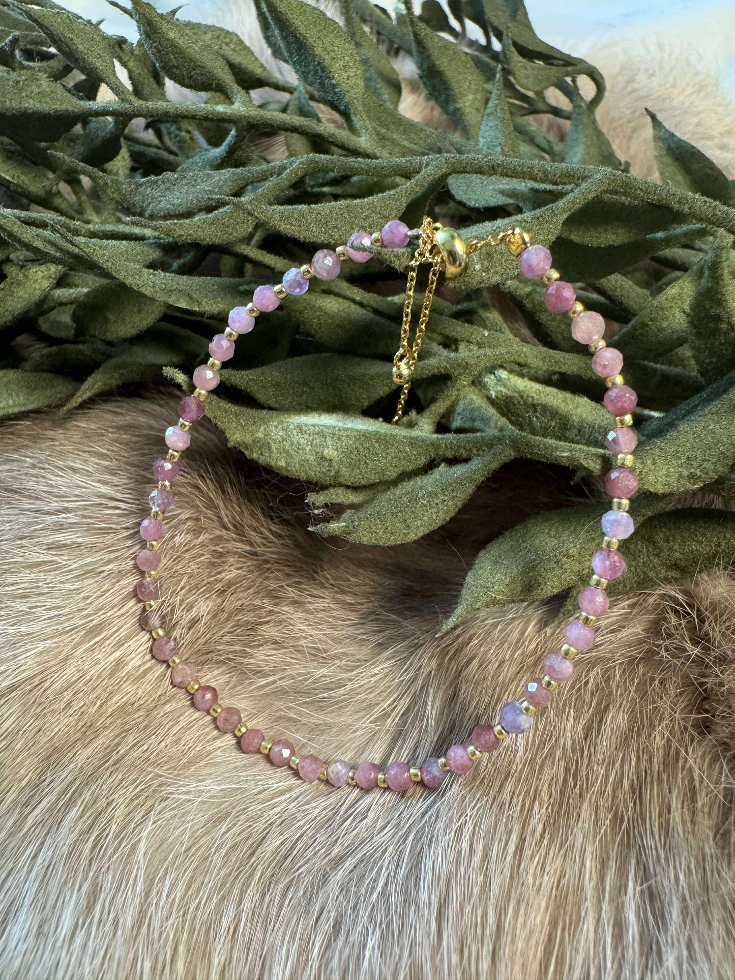 Pink Tourmaline Bead Bracelet w/ Gold Clasp