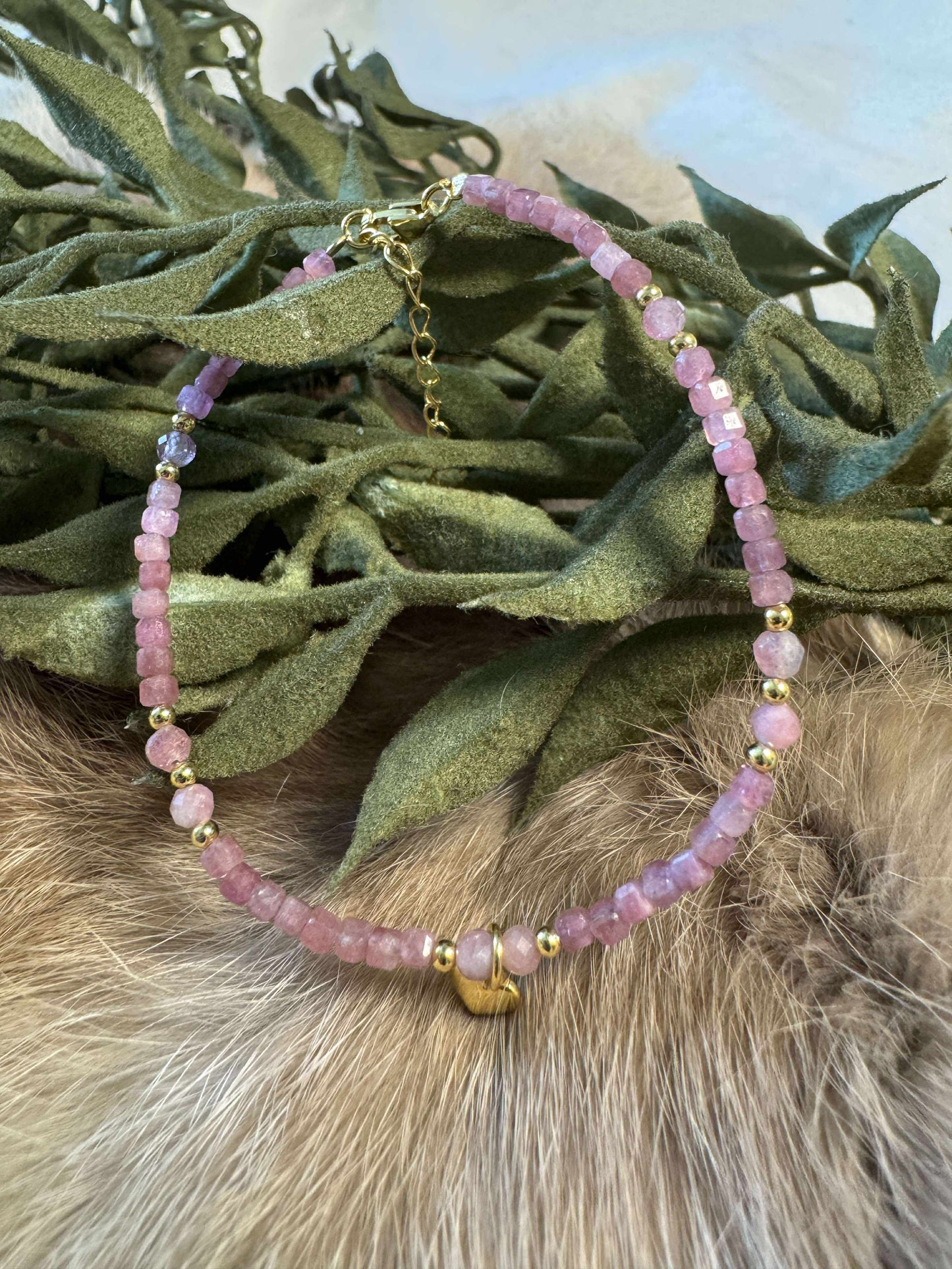 Pink Tourmaline w/ Gold Heart & Clasp