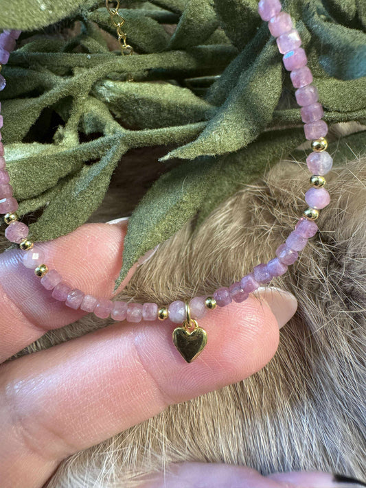 Pink Tourmaline w/ Gold Heart & Clasp