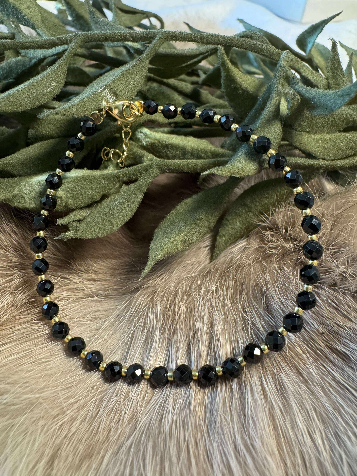Black Spinel in Tourmaline Faceted Bead Bracelet
