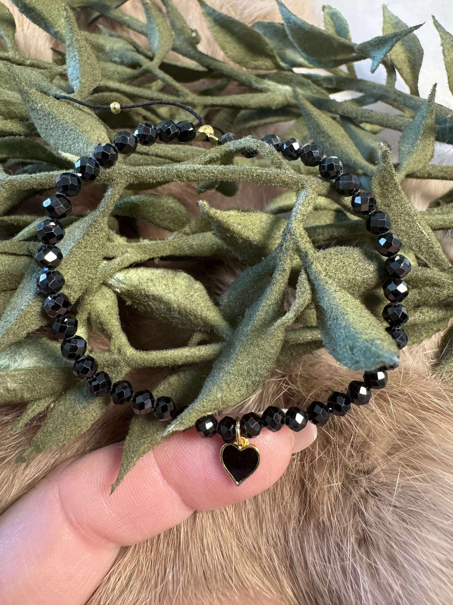 Black Spinel in Tourmaline Faceted Bracelet w/ Tourmaline Heart