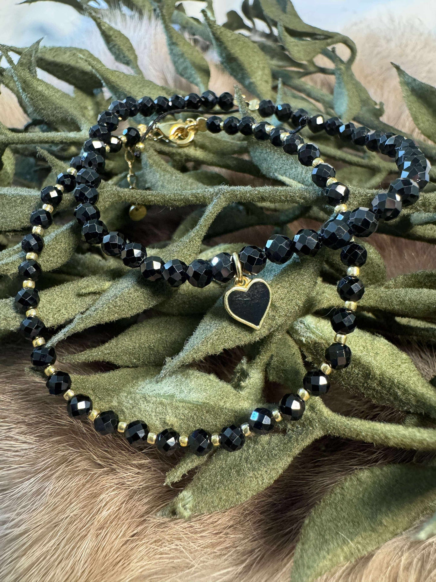 Black Spinel in Tourmaline Faceted Bead Bracelet