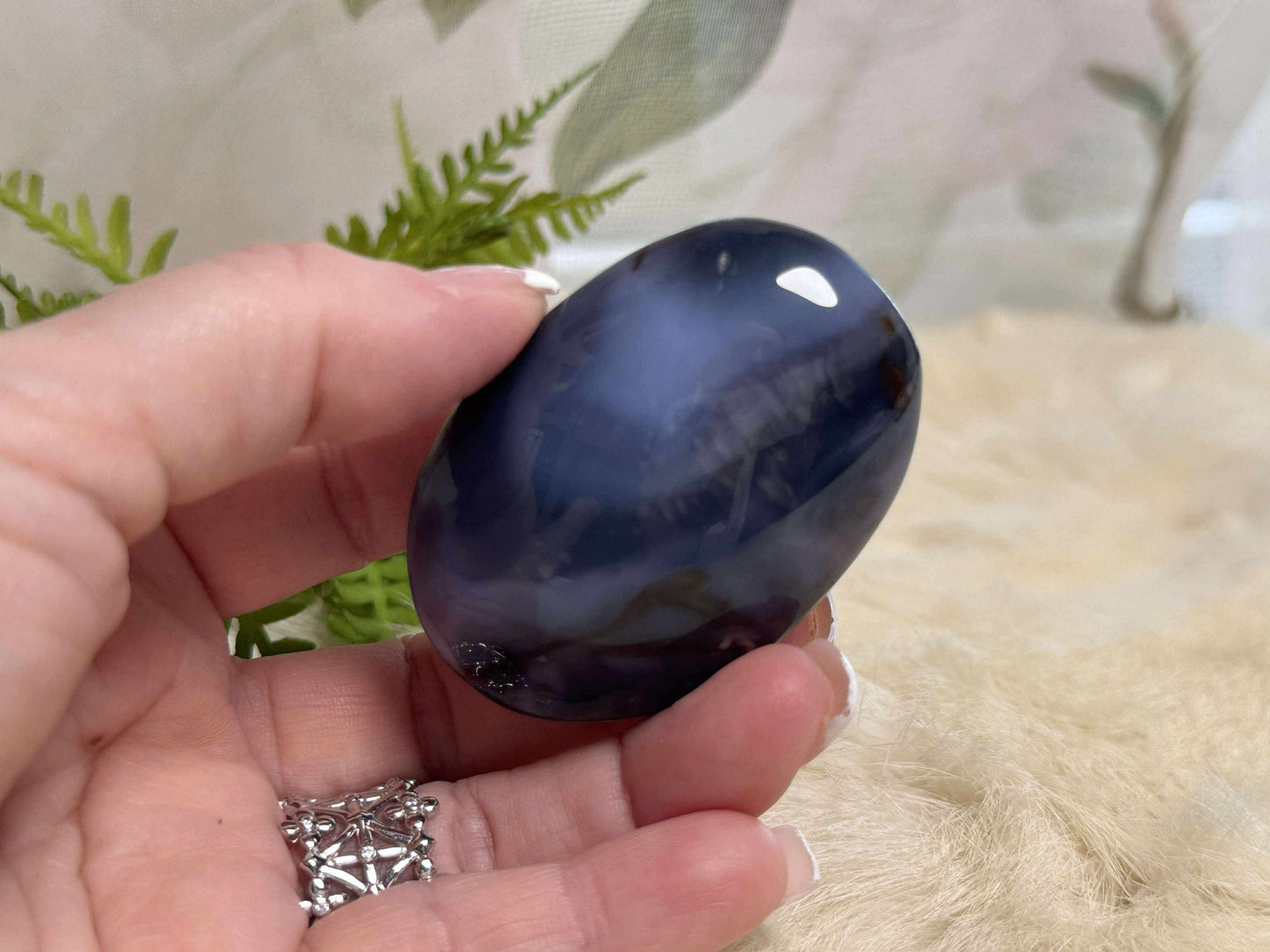 Blue Flower Agate Palm Stone - Opt 17