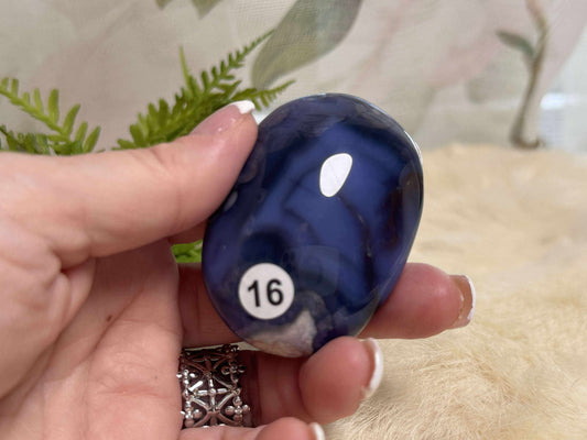Blue Flower Agate Palm Stone - Opt 16