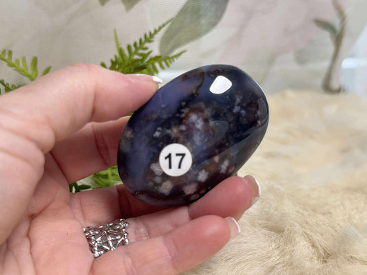 Blue Flower Agate Palm Stone - Opt 17
