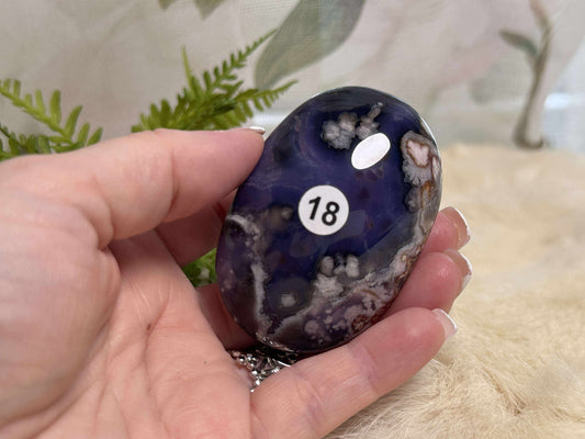 Blue Flower Agate Palm Stone - Opt 18