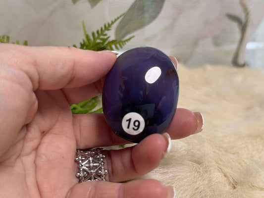 Blue Flower Agate Palm Stone - Opt 19