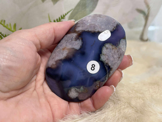 Blue Flower Agate Palm Stone - Opt 8