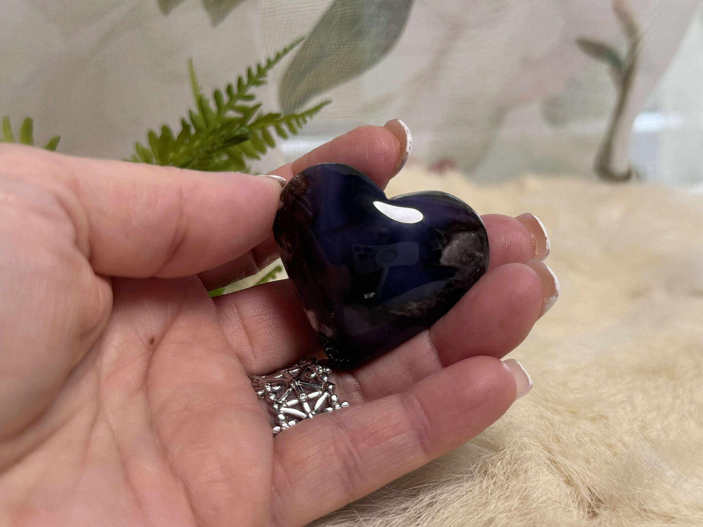 Blue Flower Agate Heart - Opt 25