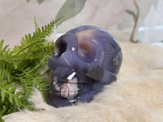 Blue Flower Agate Skull