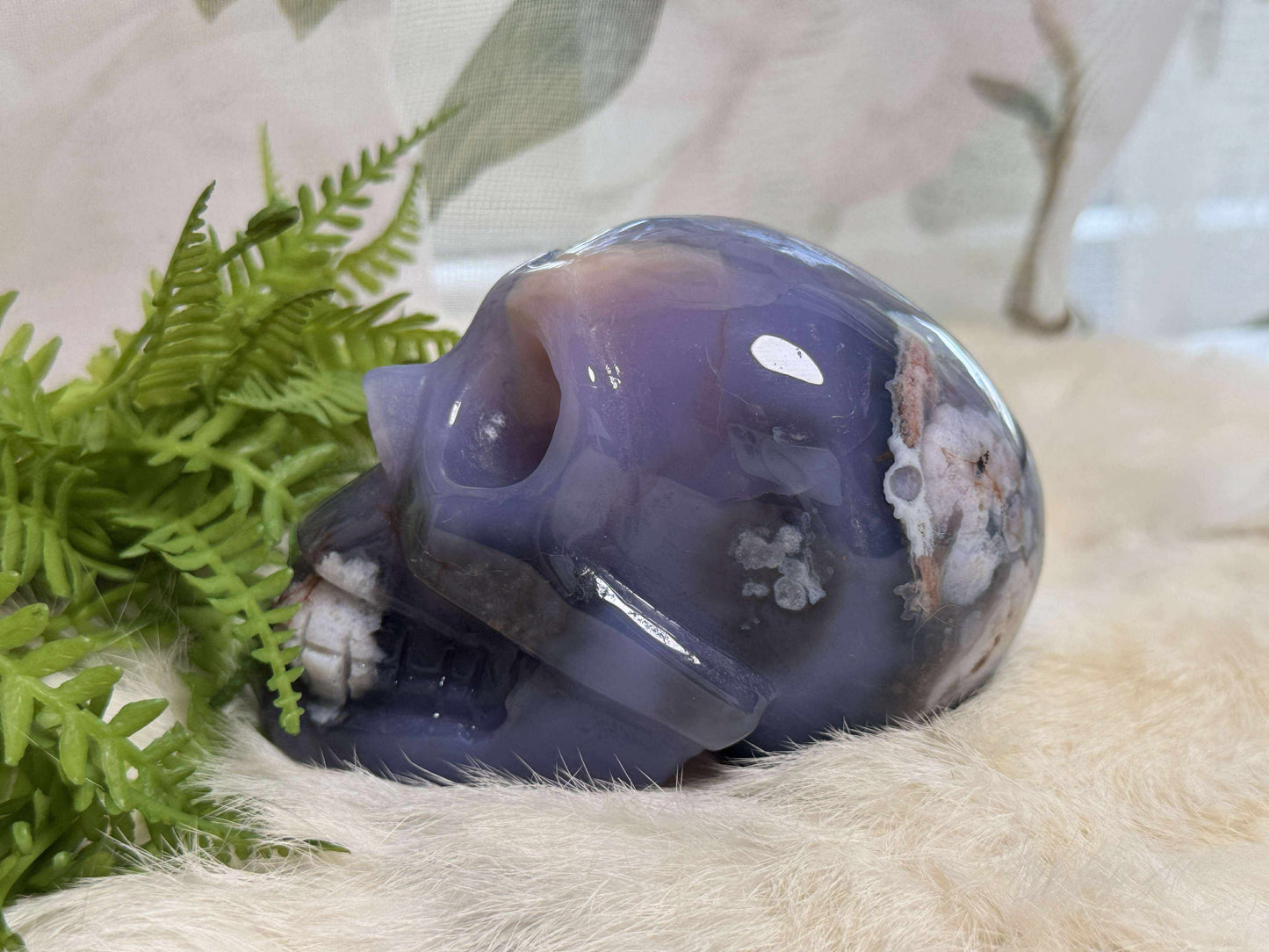 Blue Flower Agate Skull