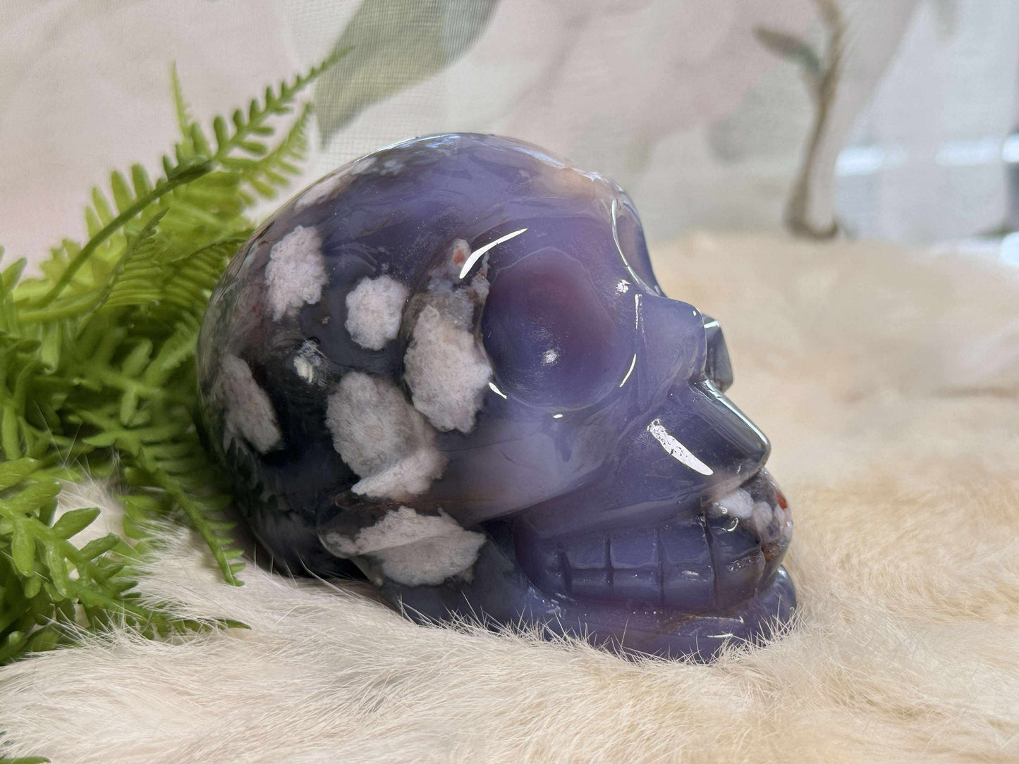Blue Flower Agate Skull