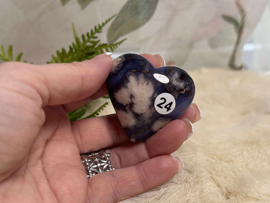 Blue Flower Agate Heart - Opt 24