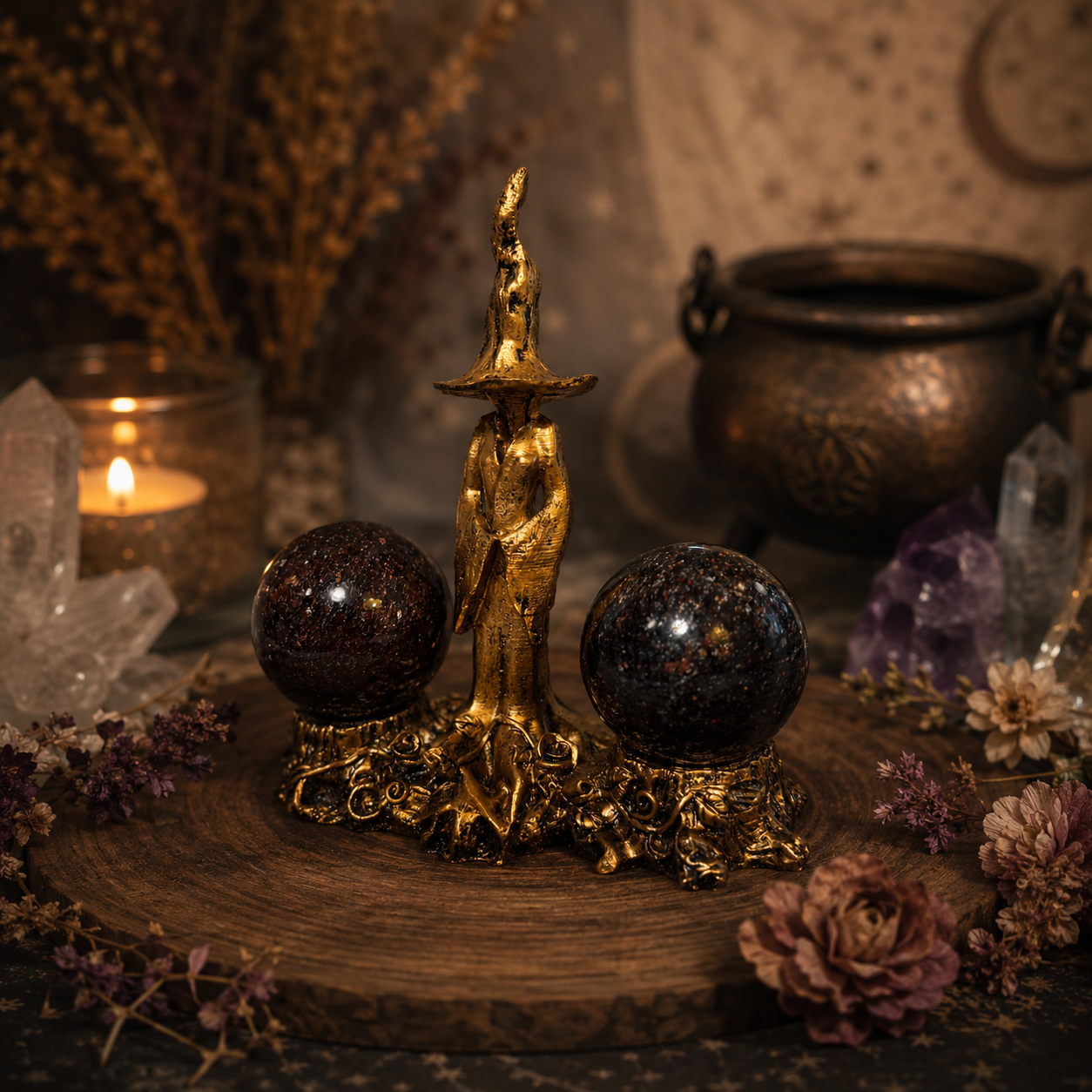 Golden Witch w/ Mica Garnet Spheres