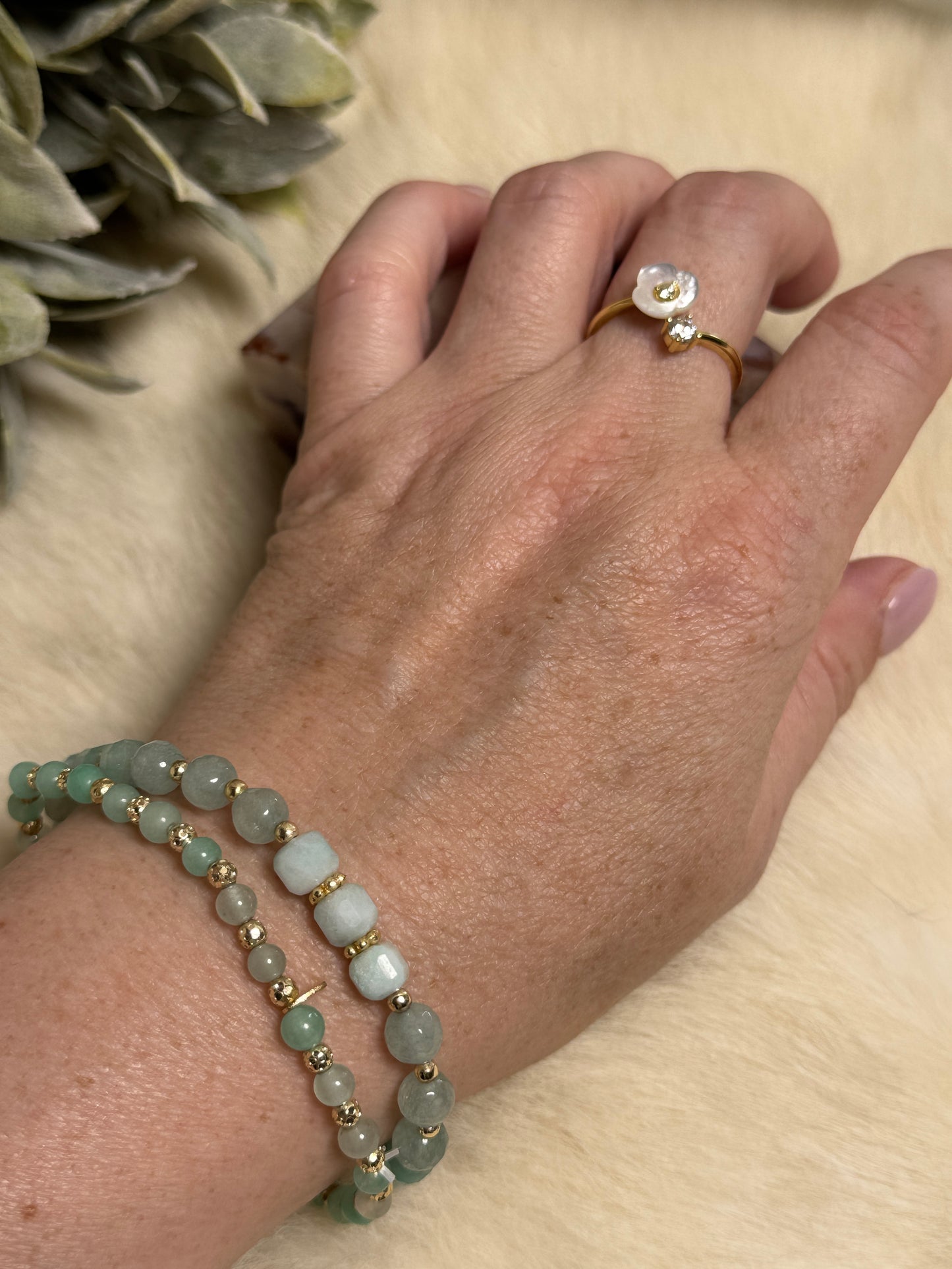 Pearl & Quartz Adjustable Ring