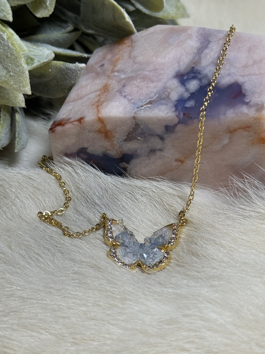 Celestine & Quartz Butterfly Necklace