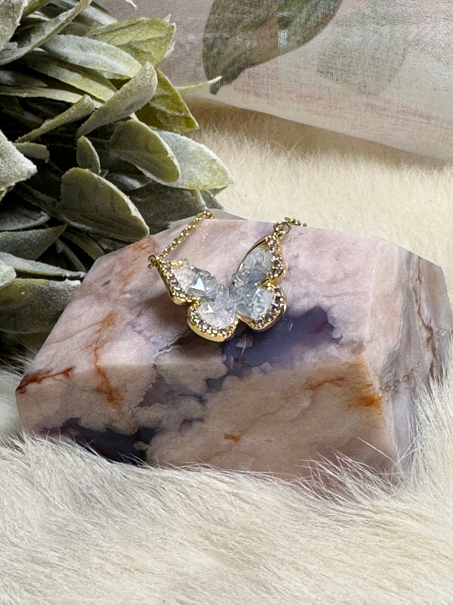 Celestine & Quartz Butterfly Necklace
