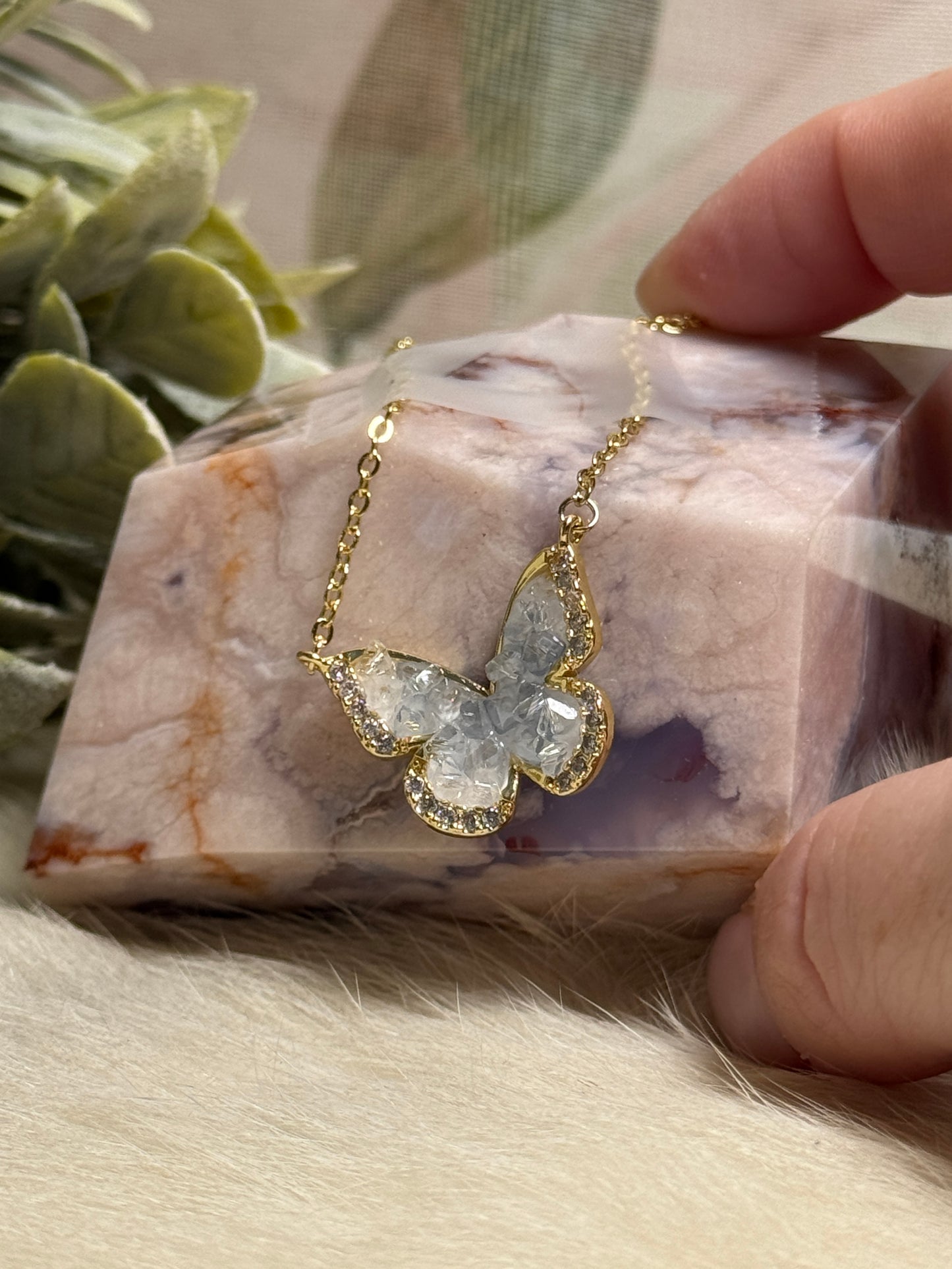 Celestine & Quartz Butterfly Necklace