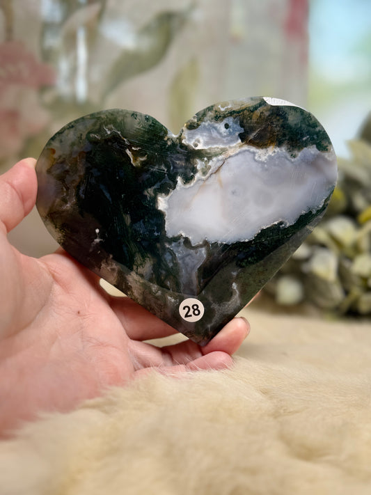 Green Moss Agate Large Heart - Opt 28