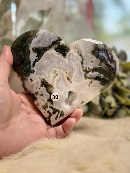 Green Moss Agate Heart - Opt 30