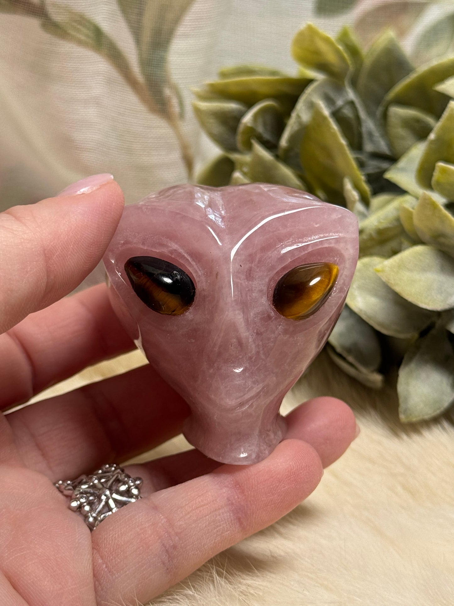 Lavender Rose Quartz Alien Head