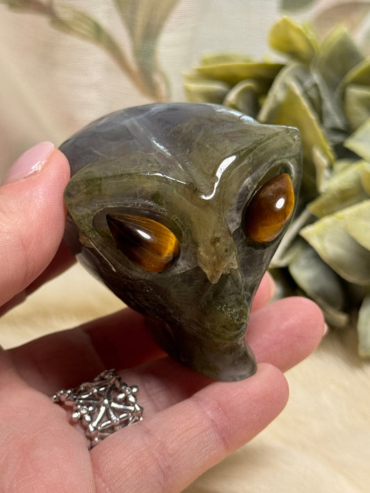 Moss Agate & Ocean Jasper Alien Head - Opt 37
