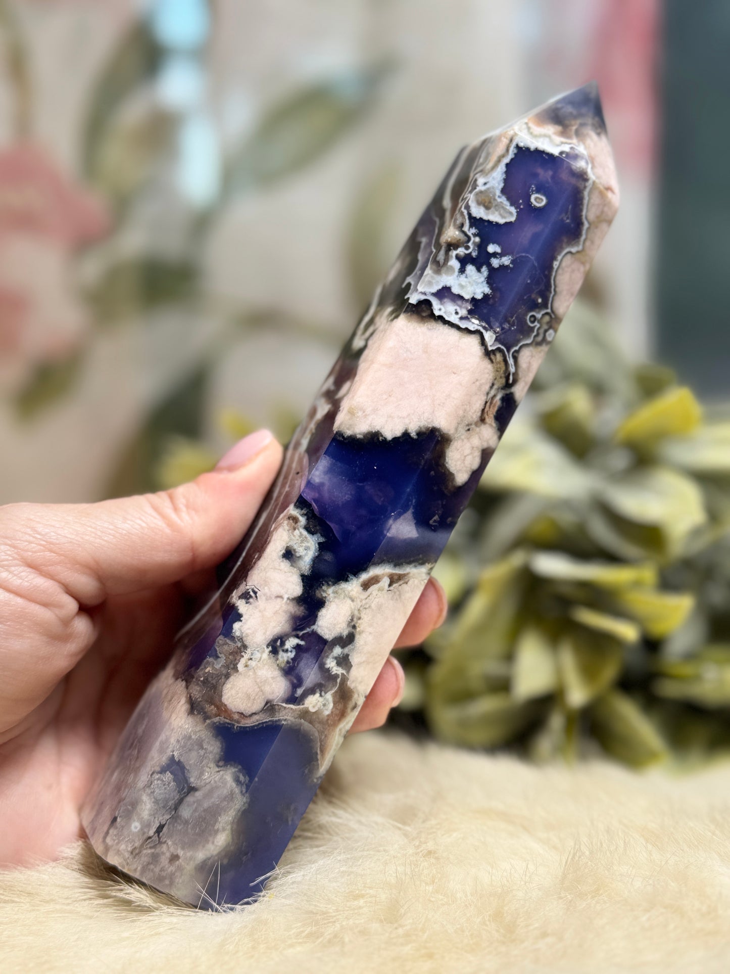 Blue Flower Agate Tower - Large