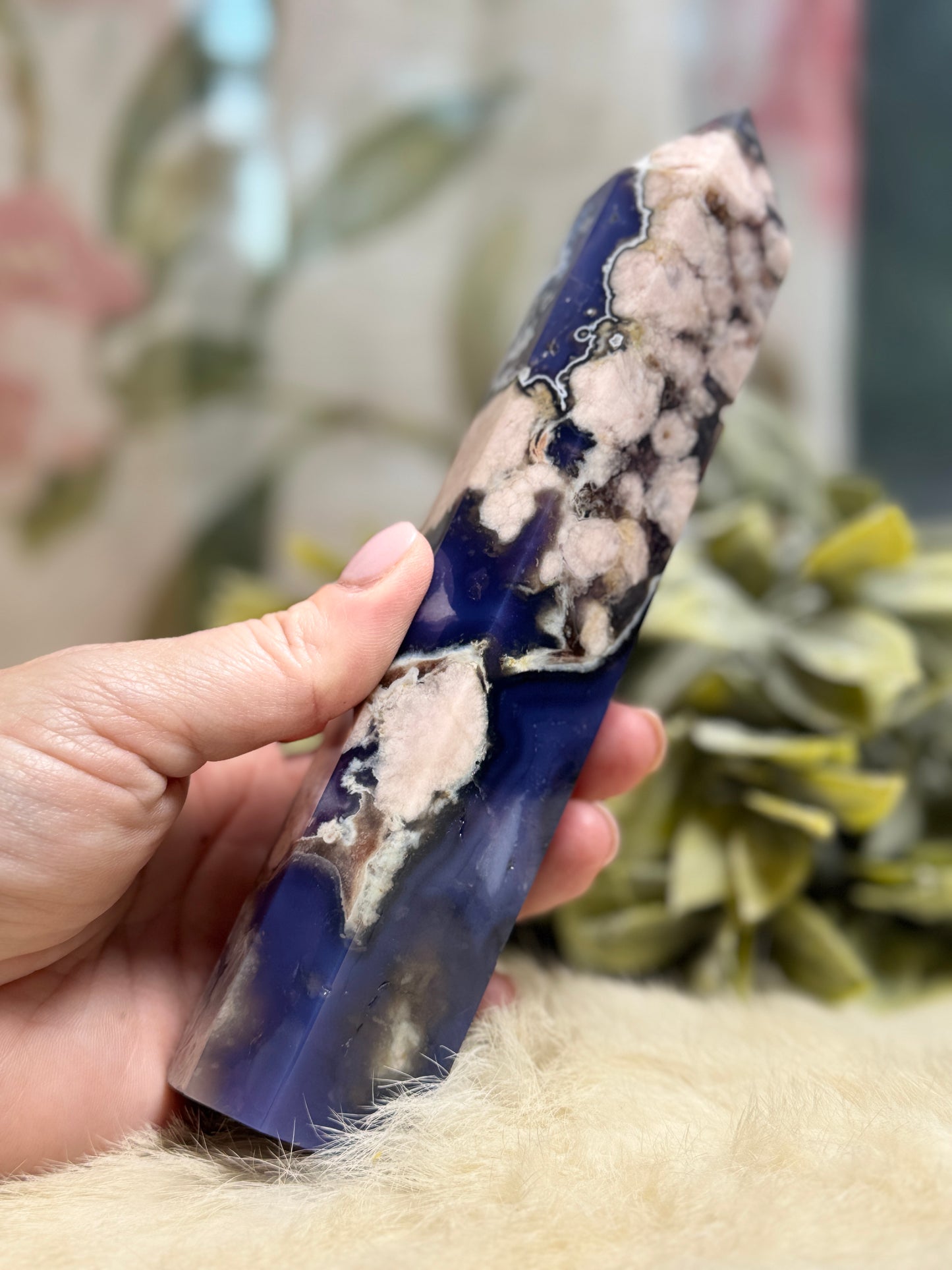 Blue Flower Agate Tower - Large