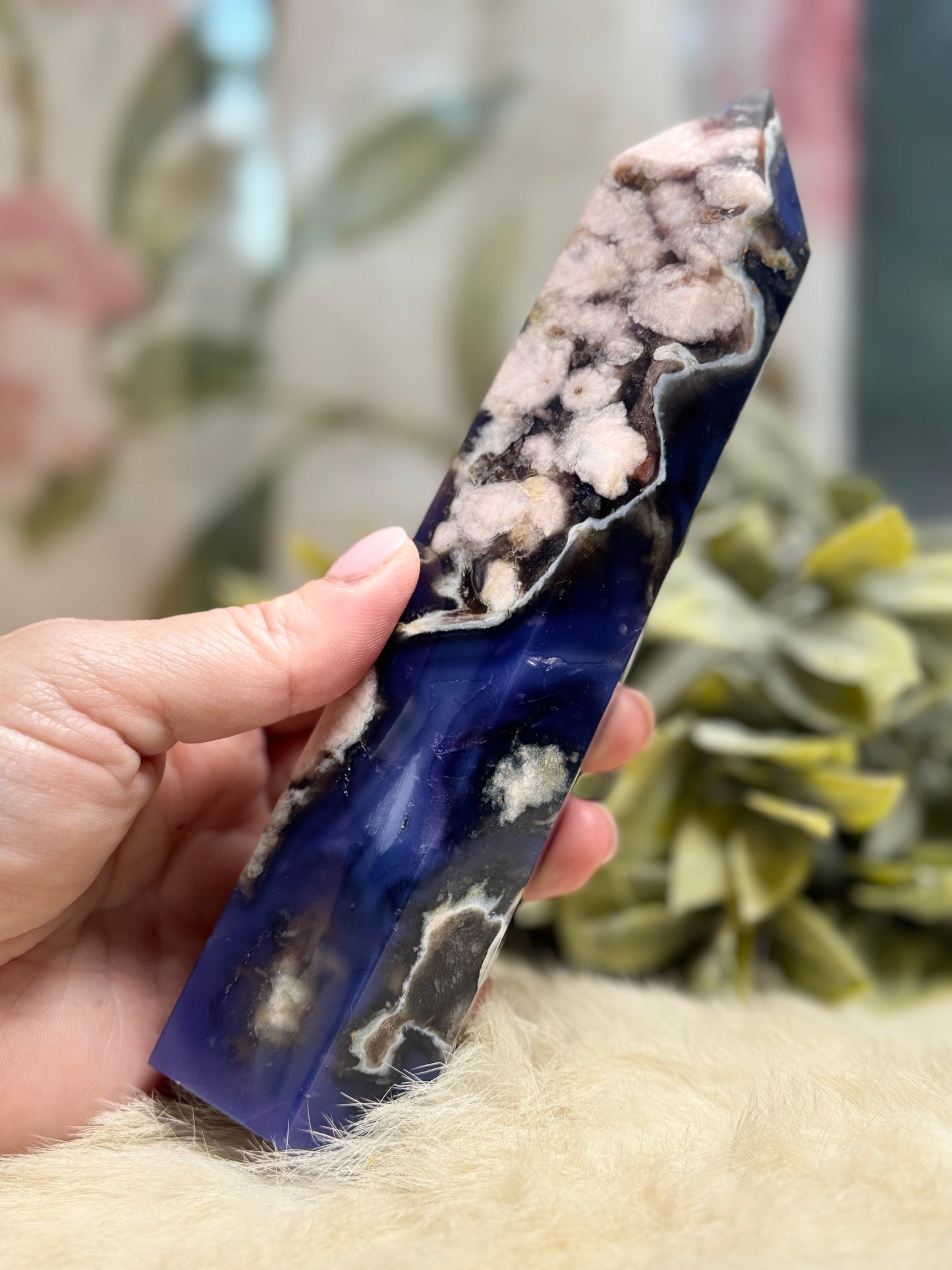 Blue Flower Agate Tower - Large
