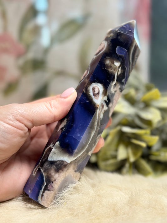 Blue Flower Agate Tower - Large