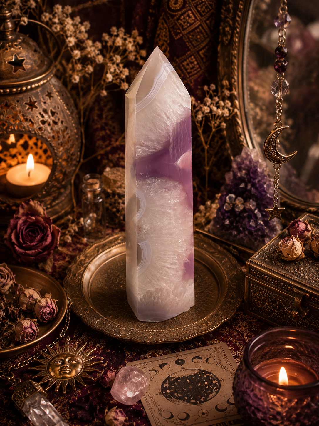 Pink Jelly Agate Druzy Tower