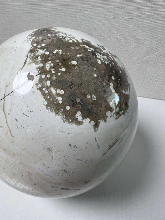 Rare White Ocean Jasper w/ Heart Geode - Large