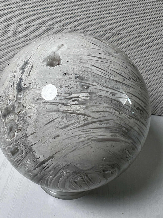 White Mexican Agate Sphere - Medium