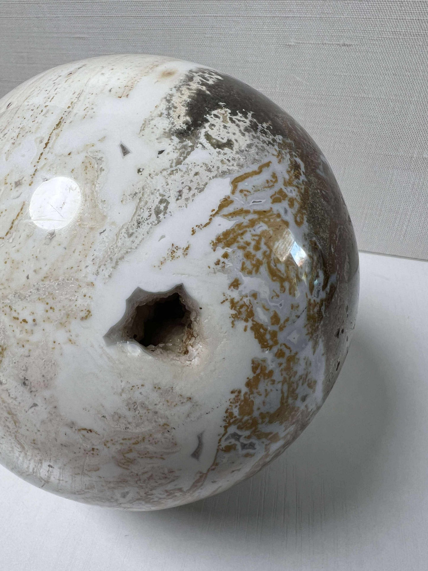 Rare White Ocean Jasper w/ Heart Geode - Large