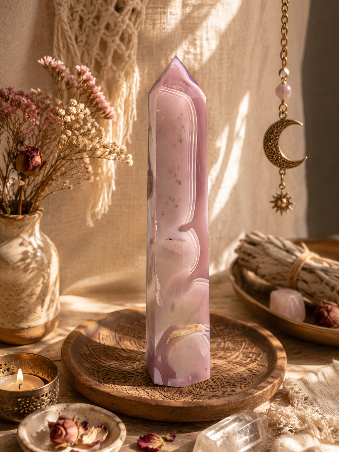 Pink Jelly Banded Agate Tower