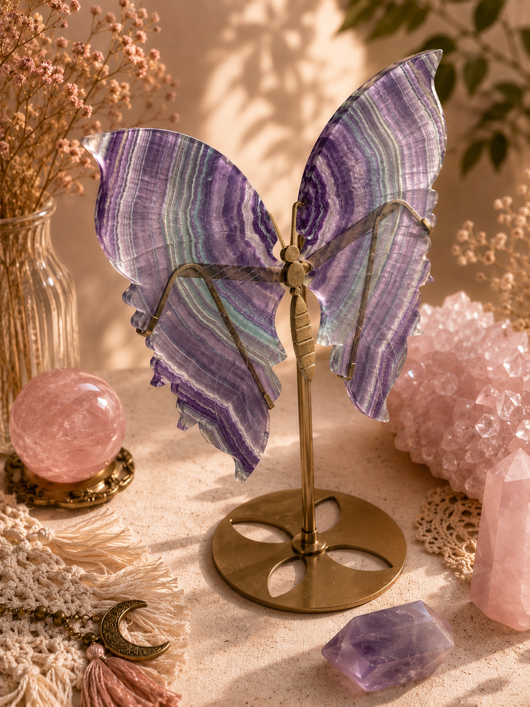 Fluorite Butterfly w/ Gold Metal Stand