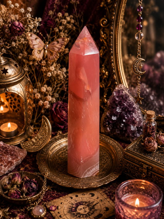 Jelly Pink Agate Druzy Tower