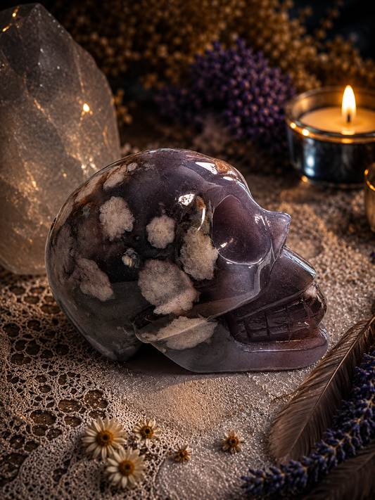 Blue Flower Agate Skull