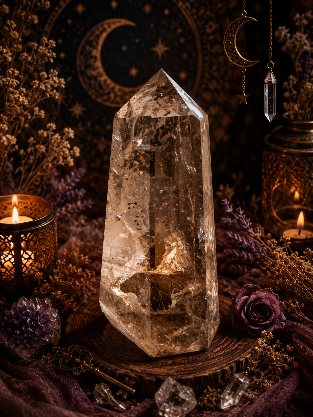 Smoky Quartz Rainbow Flash Tower