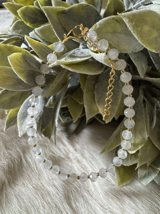 White Moonstone n' Quartz Bead Bracelet