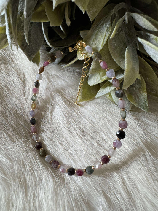 Watermelon Rainbow Tourmaline Bead Bracelet Opt 1