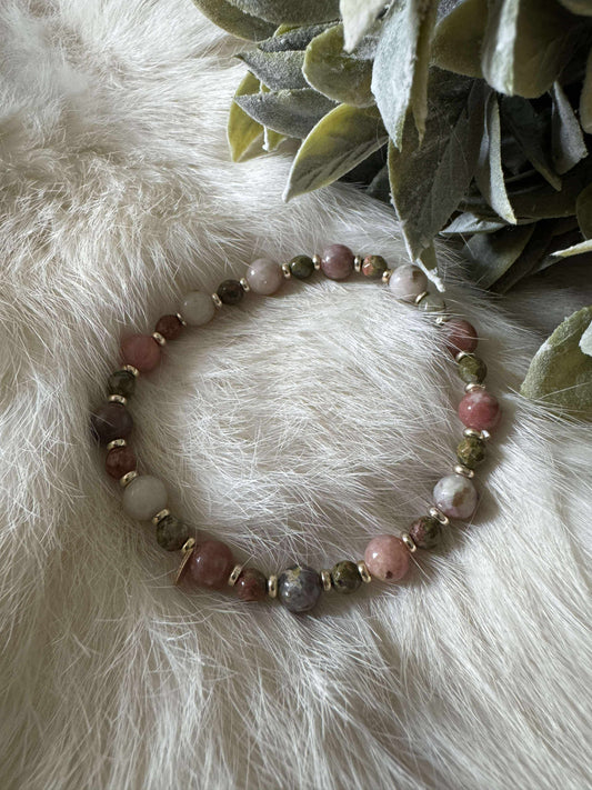 Unakite n' Jasper Bead Bracelet Opt 1