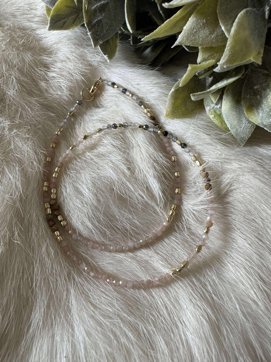 Golden Rutile, Strawberry Jasper, n' Peach Moonstone Double Loop Crystal Bracelet