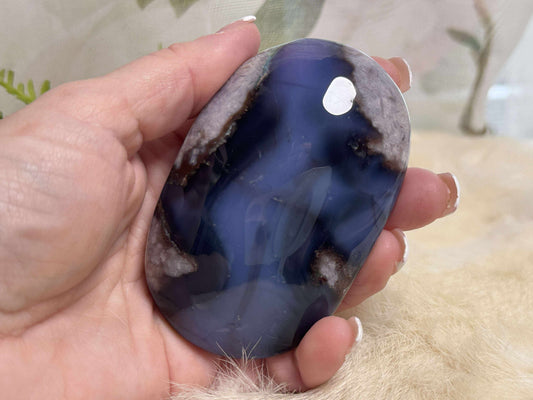 Blue Flower Agate Palm Stone - Opt 8