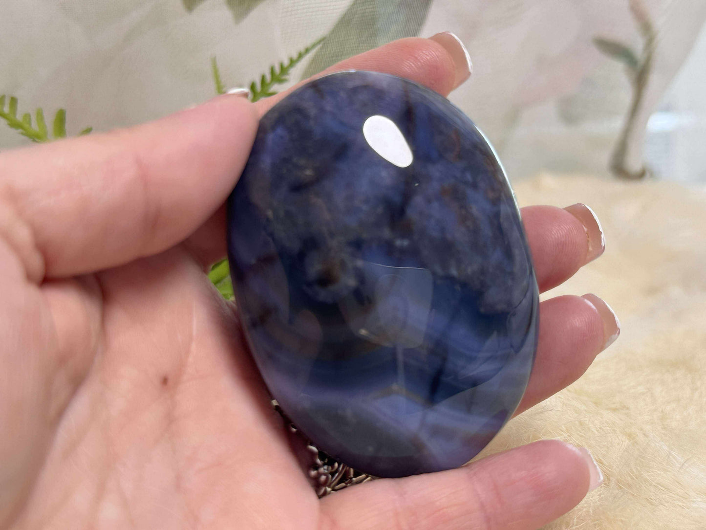 Blue Flower Agate Palm Stone - Opt 10